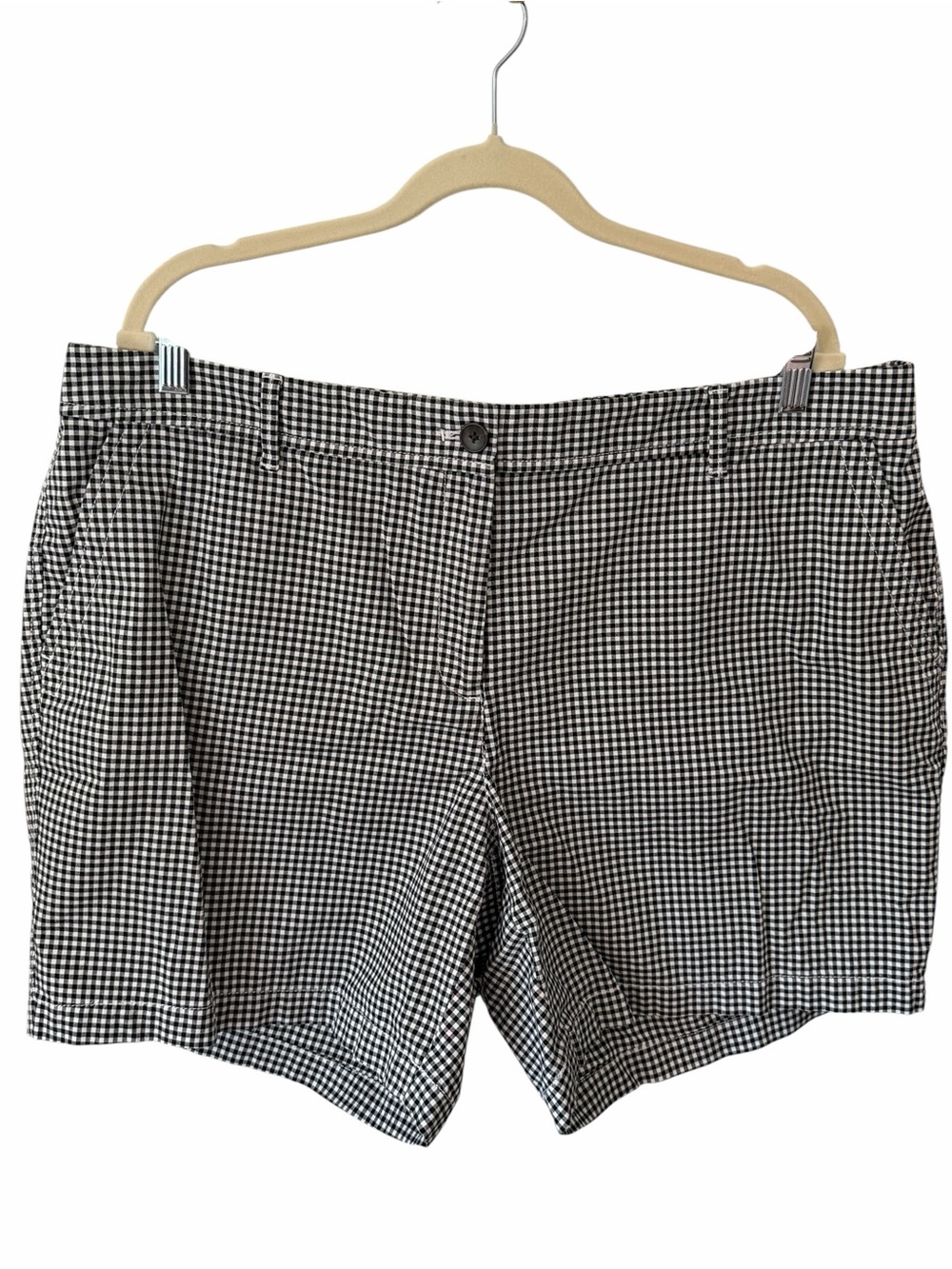Talbots Relaxed Chino Shorts Black White Gingham Check Plus Size 16W